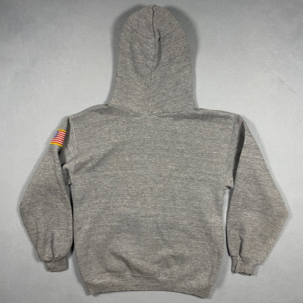 Vintage Russell Athletic Hoodie Mens Medium Gray ARMY US Flag Patch Made in‎ USA - Picture 2 of 5